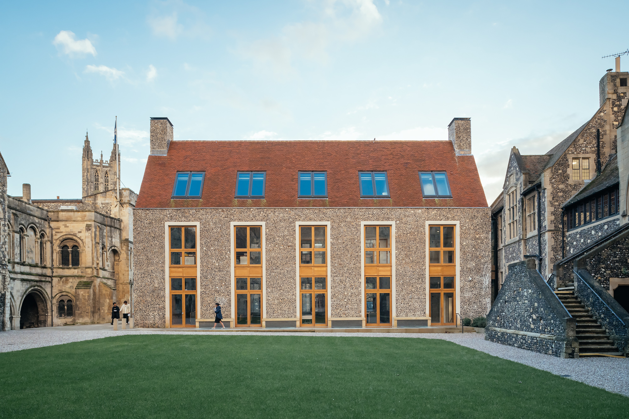 Exterior view of The Rausing Science Centre at The King's School, showcasing its brick facade and integration with the surrounding historic architecture.