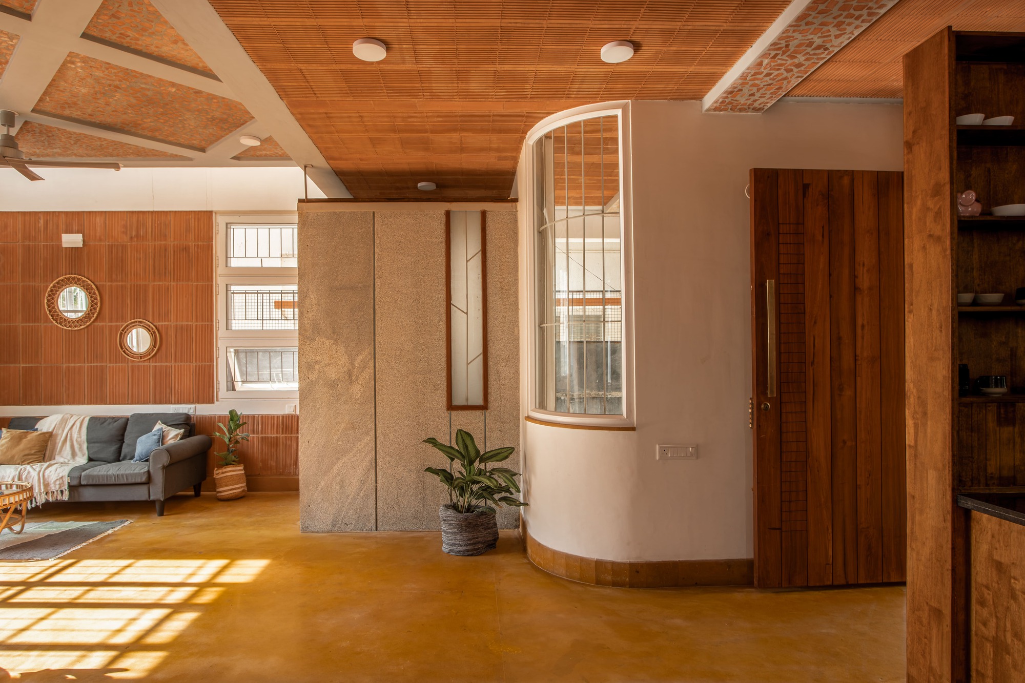 Exterior view of Arth Home, a minimalist brick residence in Bengaluru.