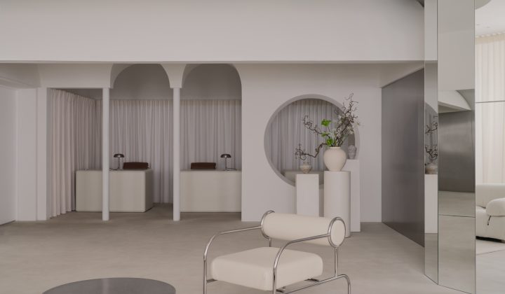 UP2DATE architects Transforms Industrial Shell into Serene Malli Showroom in Almaty