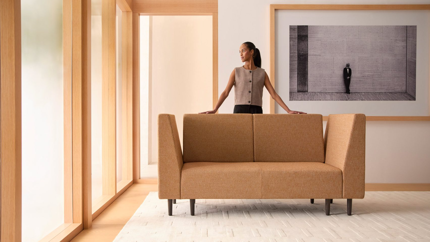 A rendered image or photograph of a piece of furniture from Ikonstudio's collection, designed by either Louis Kahn or SOM, showcasing its architectural form.