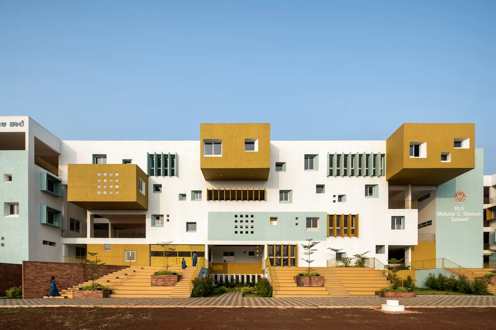 Exterior view of the KLE School in Sankeshwar, designed by Shreyas Patil Architects.