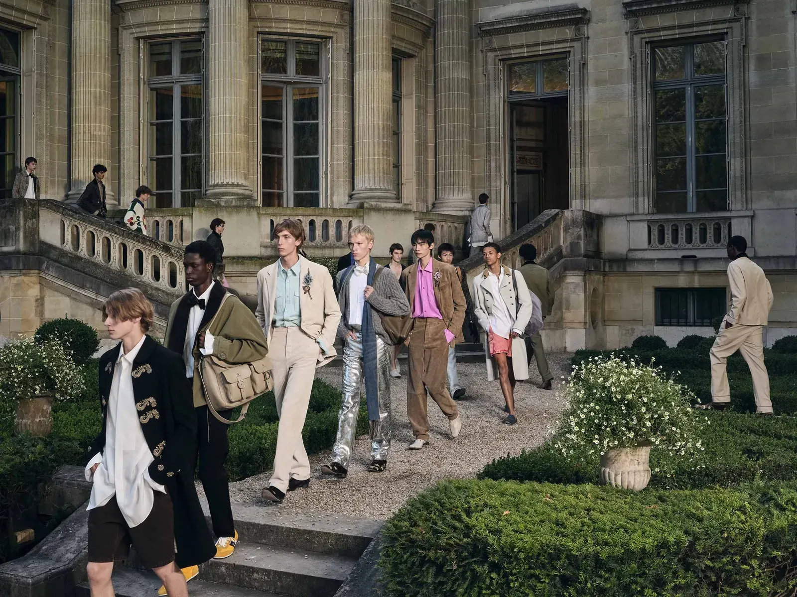 Models walk the runway at Dior's Spring/Summer 2027 menswear show, held within the historic halls of the Musée Nissim de Camondo in Paris.