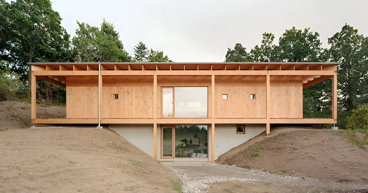 Atrium-Centered Timber House Unfolds Under Sweeping Roof in Denmark’s Glacial Landscape