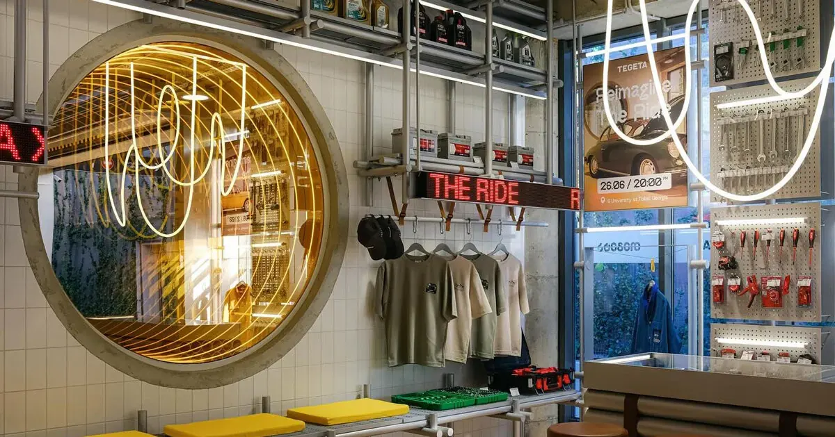 Industrial Kinetic Displays Transform Automotive Service Center into Hybrid Exhibition Space in Tbilisi