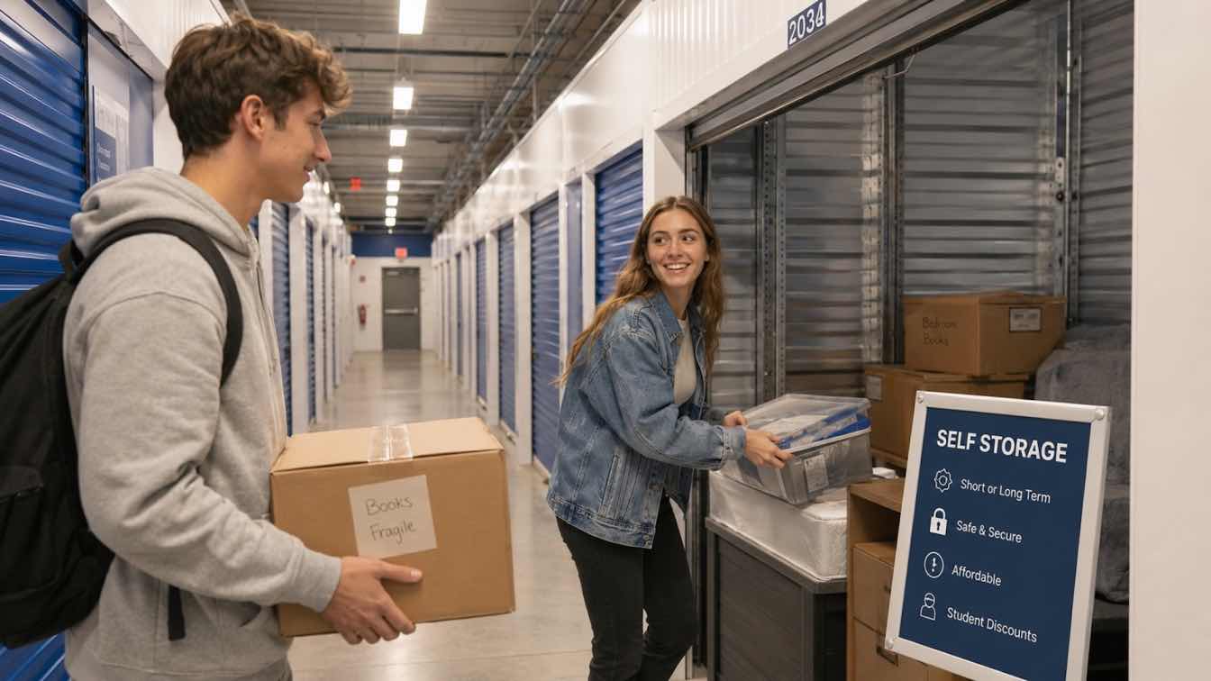 Landlord overseeing a secured self-storage unit for students.
