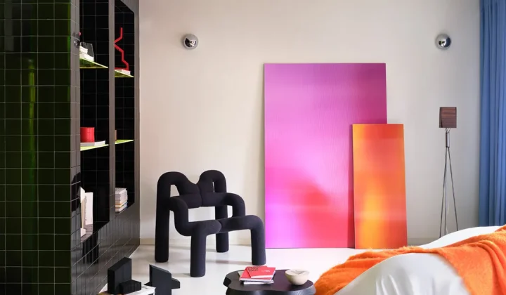 Layered Madrid Apartment Redesigned with Neon Acrylic and Stone