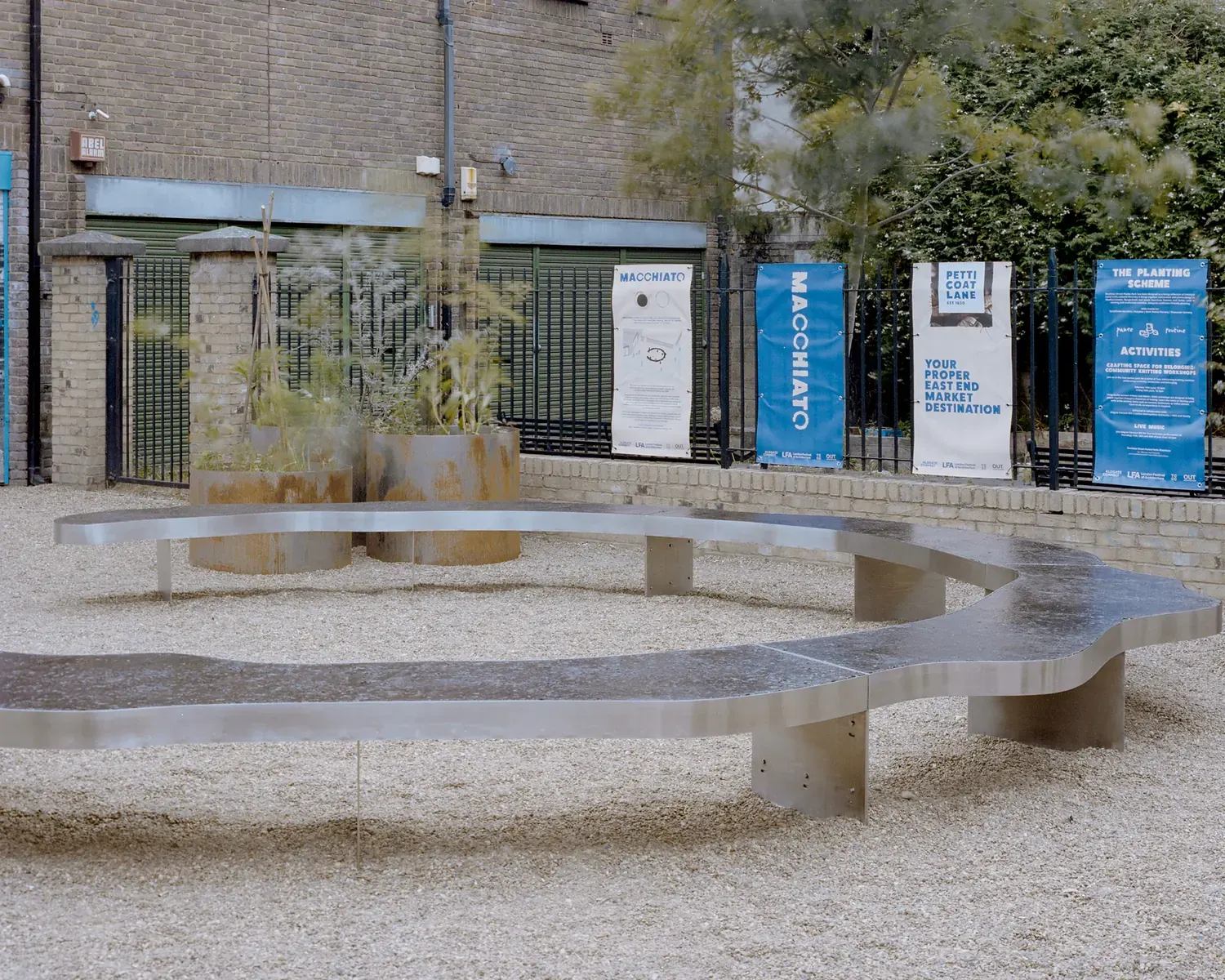 Macchiato Pocket Park, a public space installation by OUT Architecture at Petticoat Lane, London, for the London Festival of Architecture 2026