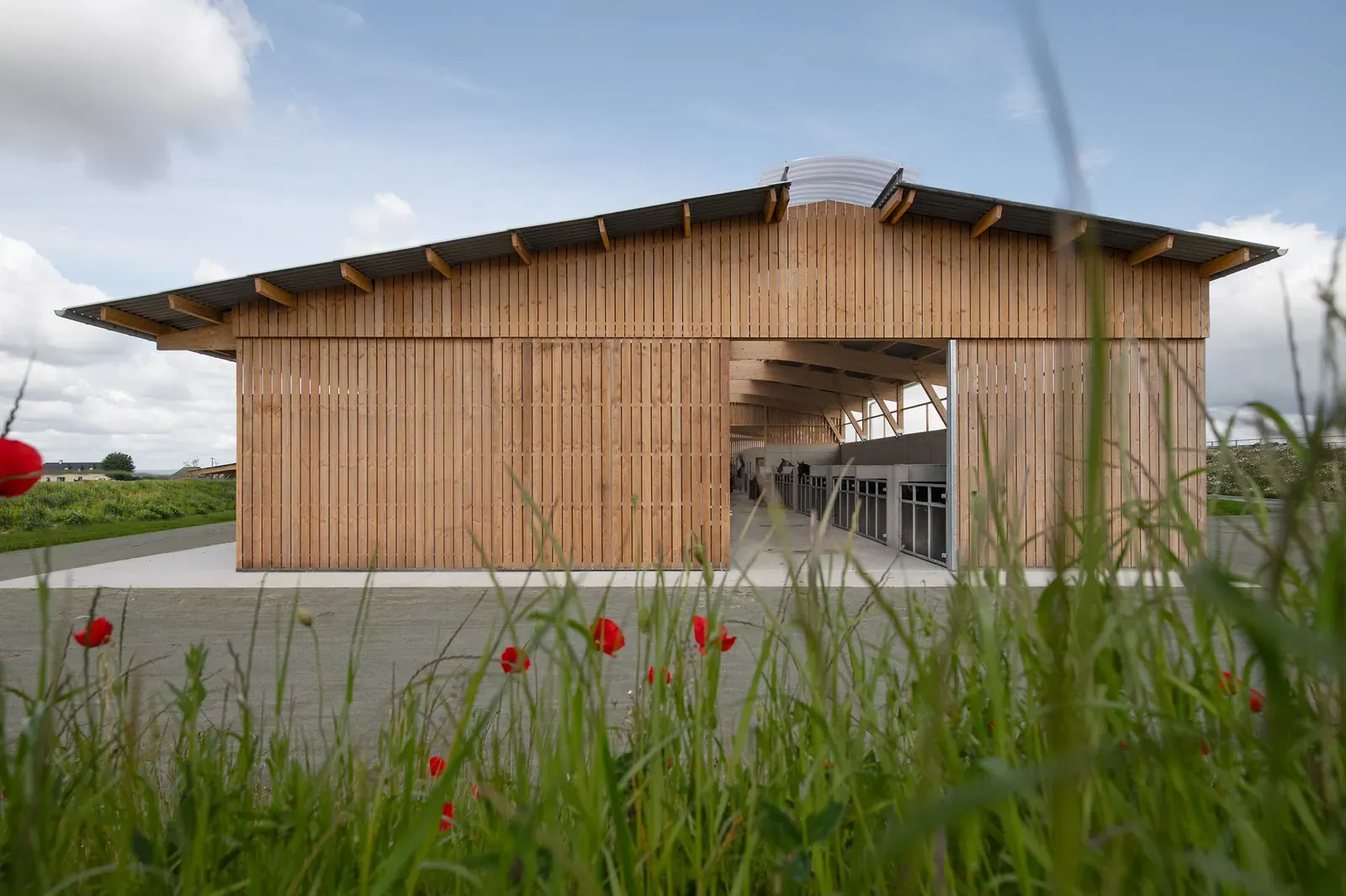 Exterior view of the new racing stable designed by Carmen Maurice Architecture.