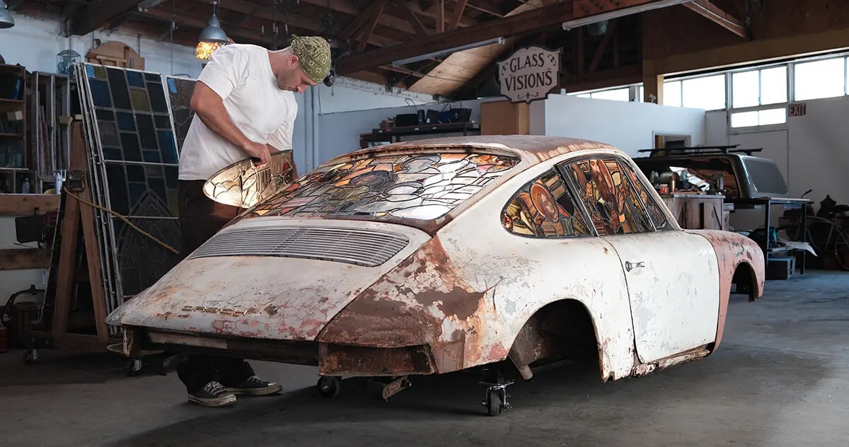 Burned Porsches Reimagined as Stained-Glass Memorials by Artist Ben Tuna