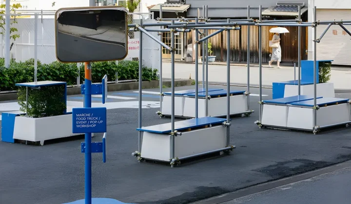 Scaffolding Transformed into Street Furniture for Osaka Development Site Activation