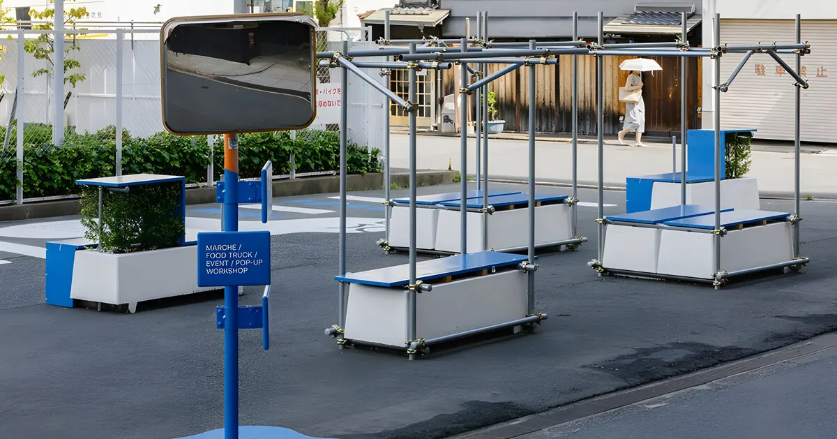 Scaffolding Transformed into Street Furniture for Osaka Development Site Activation