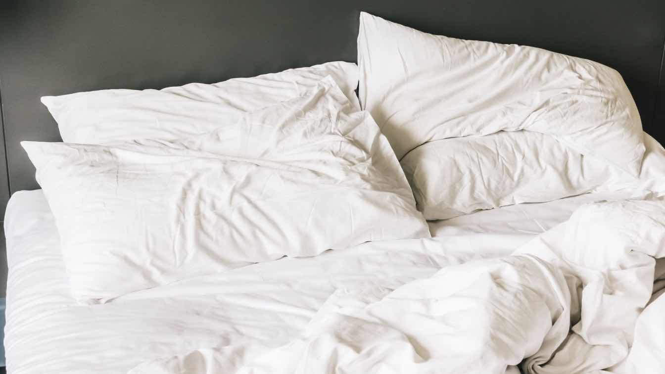 Bright bedroom with platform bed, pale walls and minimal furniture, features that can aid early bed bug detection