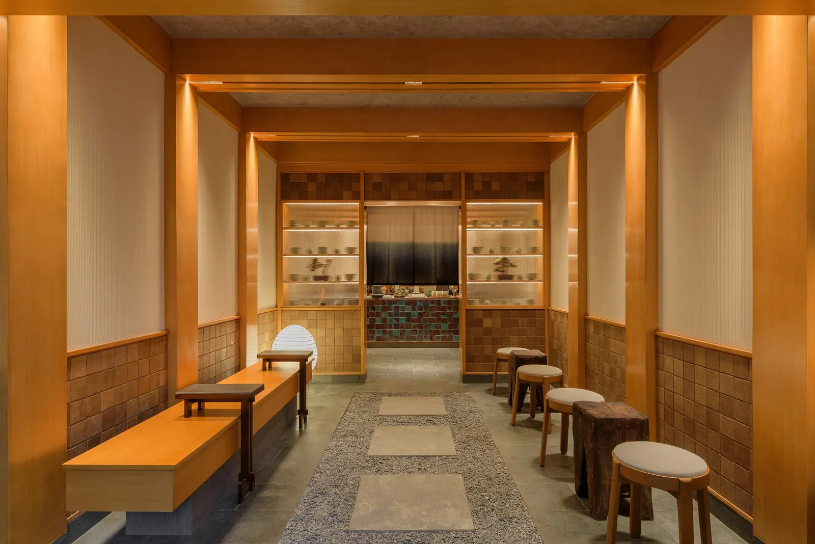 Interior view of Jun Matcha Club showcasing wooden elements and minimalist design by Matter of Something