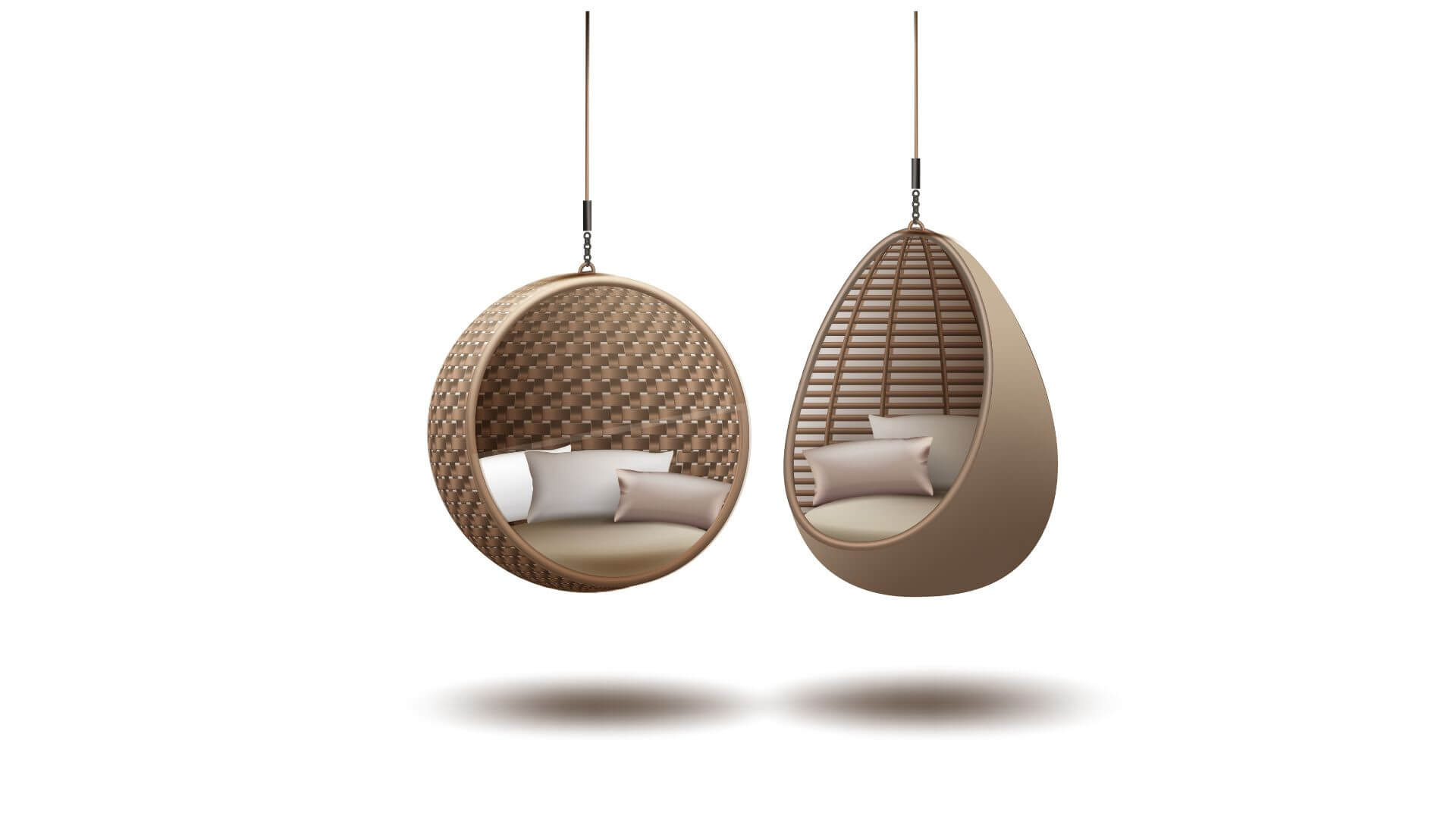 A commercial-grade outdoor swing chair with powder-coated aluminum frame and synthetic rope suspension installed on a resort pool deck