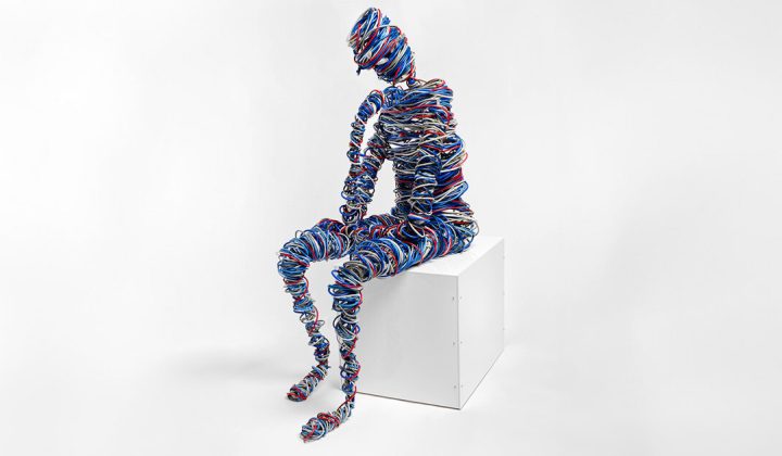 Cables and steel recast Rodin’s Thinker as a sculpture of the networked age