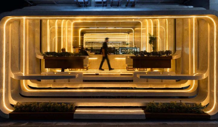 Maze Studio Uses Gradual Ring Compression to Turn a 25-Square-Meter Café’s Level Change into a Spatial Experience